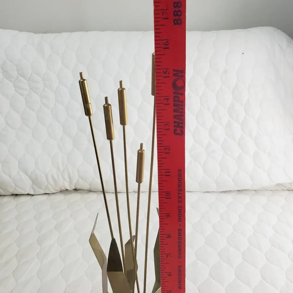 Vintage Brass Cattail On Water Sculpture Mid Century Modern Home Decor 16” Tall